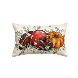 AVOIN colorlife Fall Football Pumpkin Throw Pillow Cover 12x20 Inch, Seasonal Autumn Eucalyptus Leaves Thanksgiving Harvest Cushion Case Decoration for Sofa Couch
