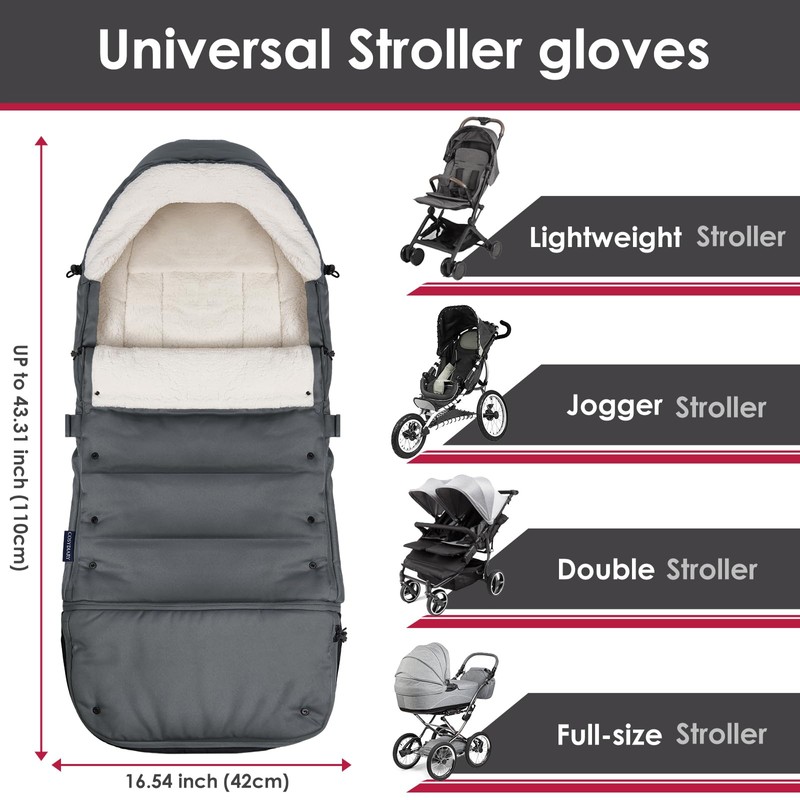 Universal, Weather-Proof, Warm Stroller Footmuff | Extendable Winter Cover |