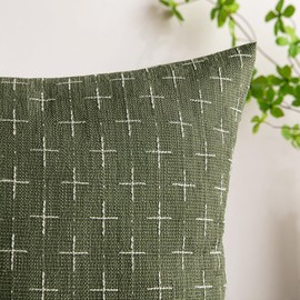 MIULEE Pack of 2 Decorative Burlap Linen Throw Pillow Covers Modern Farmhouse Pillowcase Rustic Woven Textured Cushion Cover for Sofa Couch Bed 12x20 Inch Olive Green