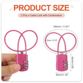 sourcing map 2 Pcs Luggage Travel Lock, 3 Digit Cable Combination Lock 30mm Width Body with 30cm Long Cable for Suitcase Bag Cabinets Small Fences Gym, Rose