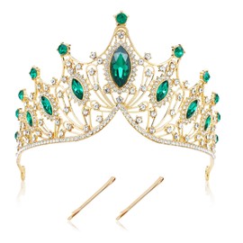 Cinaci Emerald Green Crystal Rhinestone Birthday Party Prom Wedding Bridal Queen Princess Crown Tiara Headband Hair Accessory Gems Jewelry Headpiece for Women Girls Brides (2 Bobby Pins Included)