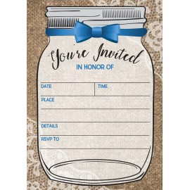 Stonehouse Collection Mason Jar Baby Boy Shower Invitations - 25 Invites with Envelopes - B15200