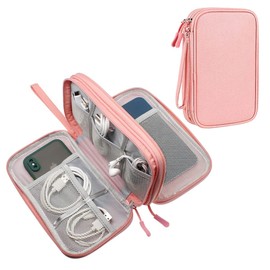 Ausein Organizador de Cables, Estuche para Cables y Cargadores para Viaje, Multifuncional Bolsa para Accesorios Electrónicos, Porta Cables Portátil Impermeable para Discos Duros, Tarjeta SD(Rosa)