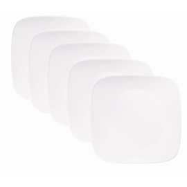 Corelle J2213-N CP-9621 Plate, Plate, Width 10.4 inches (26.5 cm), Shatter-Resistant, Lightweight, Winter Frost White, Square, Platter, Set of 5