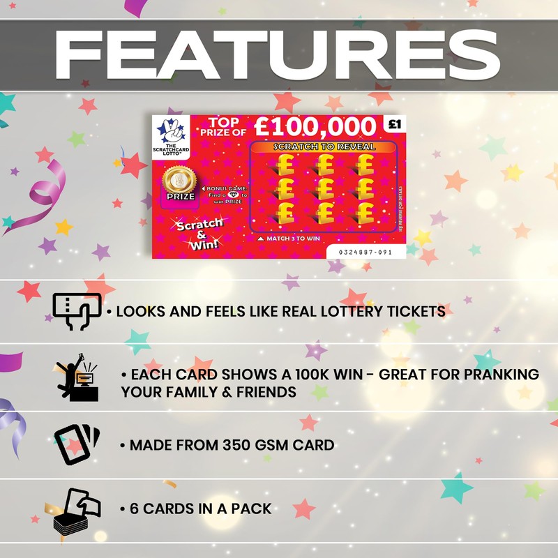 Fake Joke Scratch Cards Pack of 6 Prank Scratchcards Winning