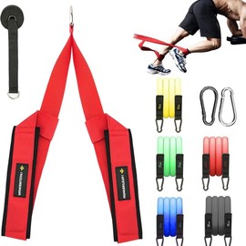 MANUEKLEAR Reverse Squat Strap, Reverse Squat AB Strap for Hip Flexor Training, Perform Hip Flexor Raises, Tricep Pull Downs, AB Crunches, Cable Pulls Home Gym Training Equipment - Color: Red Set