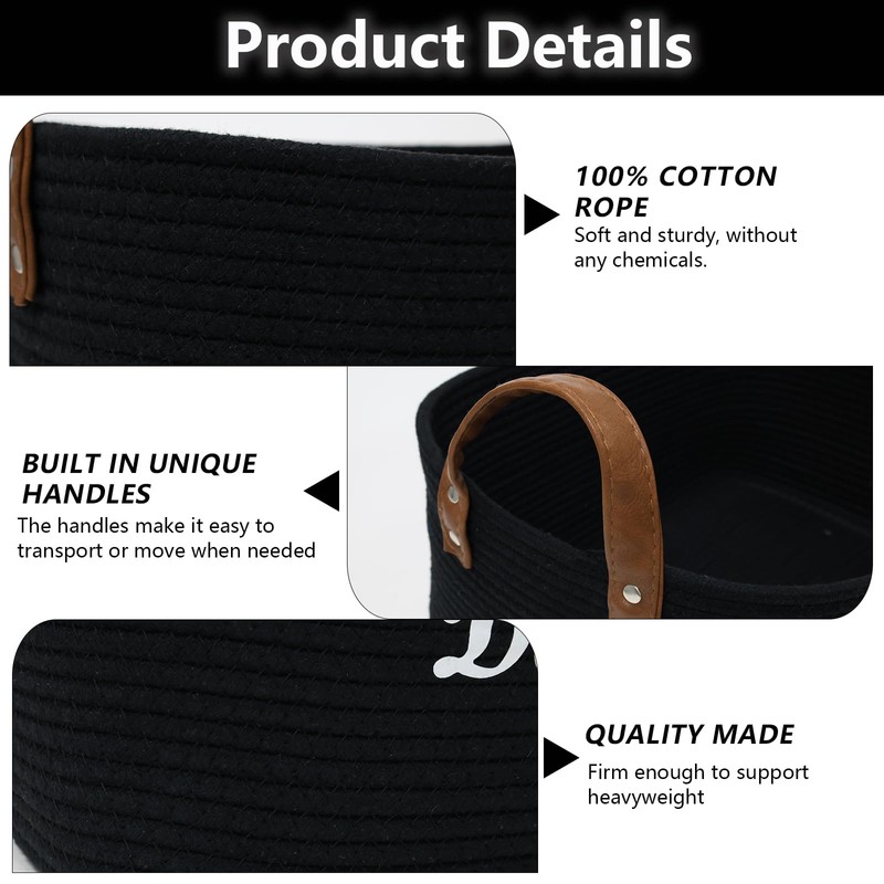 Geyecete X-Large Cotton Rope Dog Basket with Leather handle Blanket