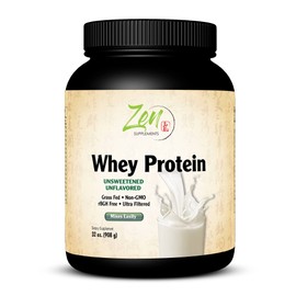 Zen Supplements - Organic Grass Fed Whey Protein 19g Per Serving Keto Friendly - Unflavored 32 Oz-Powder