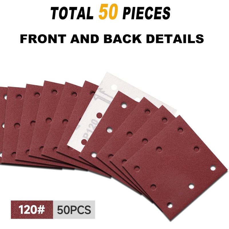 Sruhrak 110x115mm Sandpaper, 50 Pieces Sanding Sheets Hook and Loop