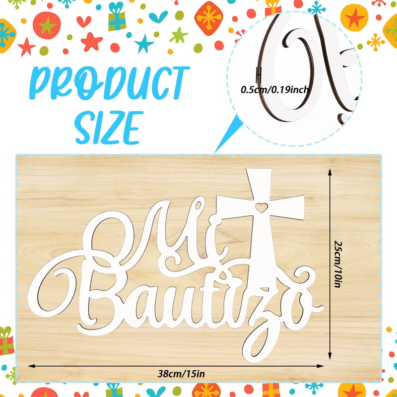 Bucherry Wooden Baby Shower Signage - Mi Bautizo Decorative Sign,