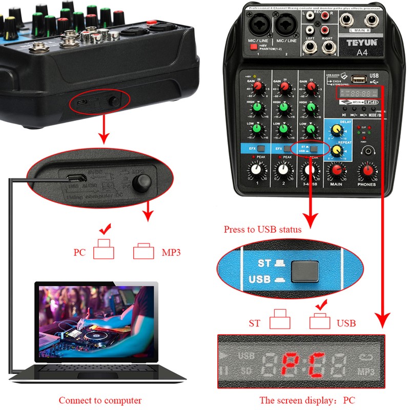 TU04 BT Sound Mixing Console Record 5V 2A Phantom Power
