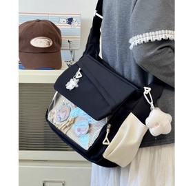 Y2k Star Ita Messenger Crossbody Bag For Women,Cute Japanese Anime Pin Display Bag For Cosplay Tote Shoulder bag, Black, 13.3*x10.6x4.7inch