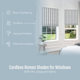 Everyday Celebration Roman Shades for Windows, Room Darkening Shades, Cordless Pull Down Window Shades, Vertical Stripe Shades for Indoor Windows, Woven Fabric Blinds & Shades 27" W X 64" H, (Natural)