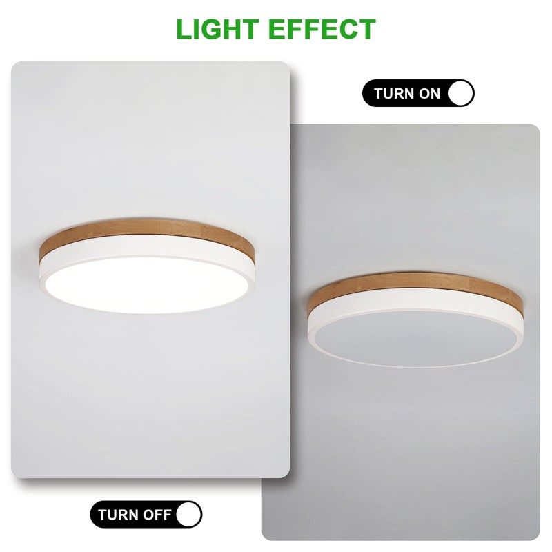 12inch Dimmable Wood led Ceiling Light,Wood Flush Mount Ceiling Light