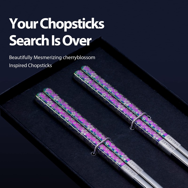 Hagary Cherry Blossom Rainbow Chopsticks Metal Chopsticks Reusable Designed In