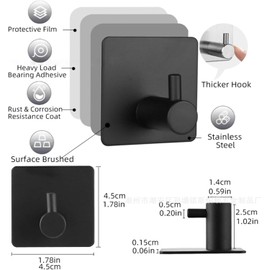 Mtxorvix 6 Piezas Ganchos de Baño, Ganchos para Pared, Ganchos para Pared 304 Acero Inoxidable,Ganchos Adhesivos Organización,Accesorios de Baño,Perfecto para La Cocina, El Baño La Oficina (Negro)