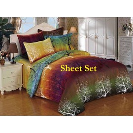 Swanson Beddings Rainbow Tree 100% Polyester Sheet Set : Fitted Sheet, Flat Sheet and One Matching Pillowcase (Twin XL)