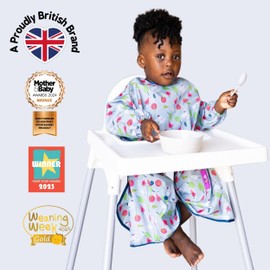 Tidy Tot®™ Baby Weaning Bib with Sleeves. Extra Long Apron with Crumb Pocket for Baby Feeding. FitsToddlers and Babies 6-48 months. Mess Proof Baby Led Weaning BLW. Waterpoof. Travel Bag Inlcuded.