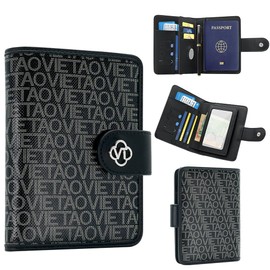 XIMAND Passport Holder Wallet Bag with AirTag Holder, Card Slots and Passport Solt Ticket Cash Solt, Photo Solt Sim Card Pen Slot.Black