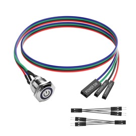 SinLoon DIY Computer Switch Power Button 16MM LED PC Power Switch with 1 in 2 Splitter Nickel Plated Aluminum Mechanical Button IP67 Waterproof (Blue Backlight) - 60CM