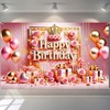 BlissYard Pink Gold Happy Birthday Banner Backdrops Cloth 71x43 inch