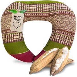 livasia Neck Support Pillow, Neck Pillow, 24 x 28 x 7 cm, U-Shape, Sofa Cushion Pattern, Travel Pillow with Kapok, Massage Table, Face Pad, Handmade (Red/Green)