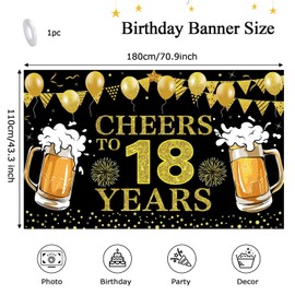 Creaher Birthday Banner, Black and Gold Happy 18th Birthday Banner,Cheers To 18th Birthday Backdrop Party Decorations Banner for Men Women Birthday Anniversary Party Decorations (180x110cm)