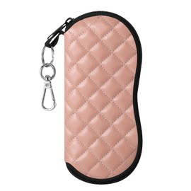 MoKo Eyeglass Soft Case, Zippered Neoprene Sunglasses Pouch with Clip for Men Women - Pink Rhombus