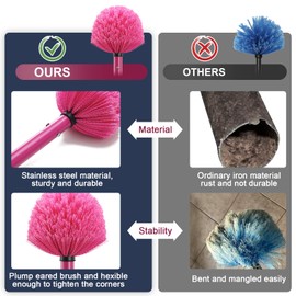JAOTREL Dusters for Cleaning,Duster, Cobweb Duster with Extension Pole, Medium Stiff Bristles Cobweb Duster Head Ceiling Fan Duster Webster Cobweb Duster for Outdoor Indoor Cleaning (Pink, 10 FT)