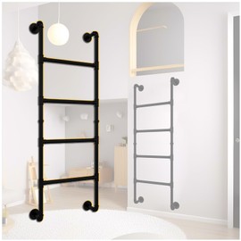 Basement Window Well Egress Ladder, 4.1×1.5FT Wall Mounted Wrought Iron Attic Bunk Bed Ladder, Metal Step Ladders for Loft Climbing Ladders for High Bed Outside Deck RV Apartments