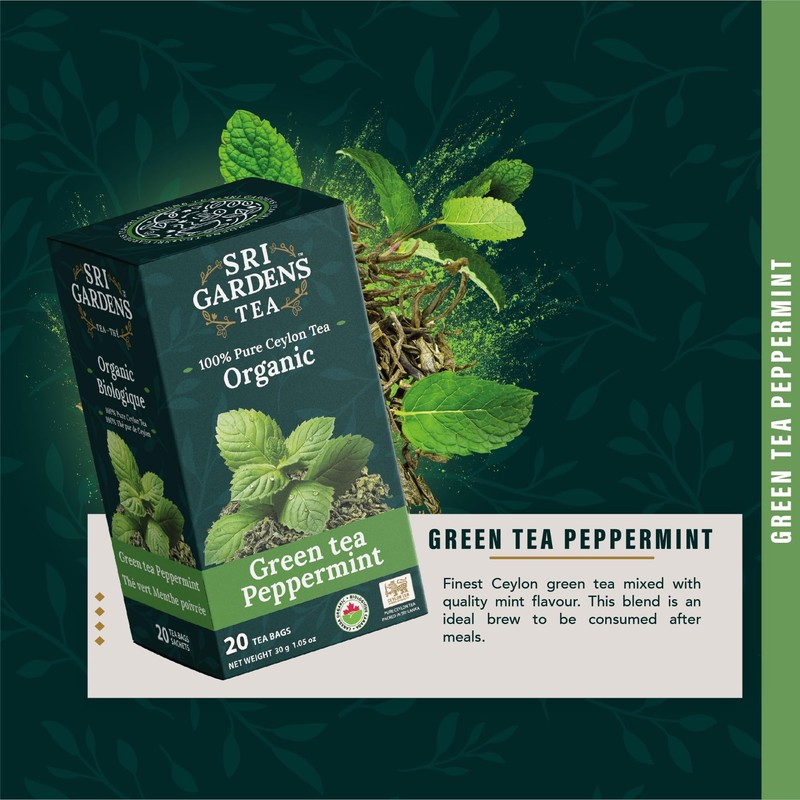 Sri Gardens Tea Green Tea Peppermint Tea Bags, 20 count