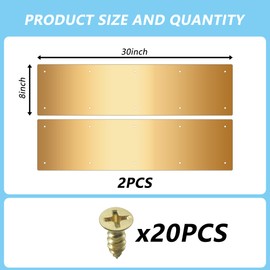 Bikykose 2pcs 30×8Inch Aluminum Door Kick Plates for Exterior Doors – Decorative Protection to Prevent Damage from Kicking – Stylish and Durable Door Kick Plate(Golden)