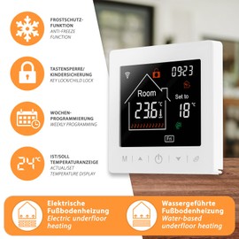 Mi-Heat M2 Room Thermostat WLAN White - Alexa Tuya Smart Life Google Home Electric Underfloor Heating Thermostat Smart Room Thermostat Underfloor Heating Time Display Shut-Off