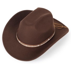 Classic Western-Cowboy-Hat Womens Wide-Brim-Cowgirl-Hats Felt Fedora Hat with Shinny Band