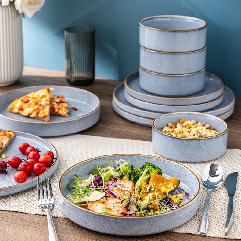 GBHOME Ceramic Dinnerware Sets for 4, 12 Pieces Stoneware Plates