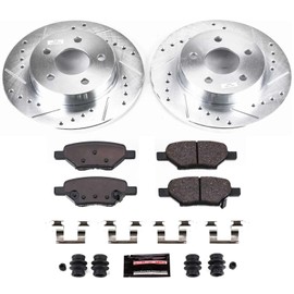 Power Stop K1616 Rear Z23 Carbon Fiber Brake Pads with Drilled and Slotted Brake Rotors Kit For Chevy Cobalt HHR Malibu | Pontiac G5 G6 | Saturn Aura Ion [Application Specific]