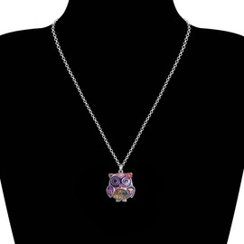 NEWEI Cute Enamel Owl Necklace Pendant for Women Jewelry Gifts (Violet)
