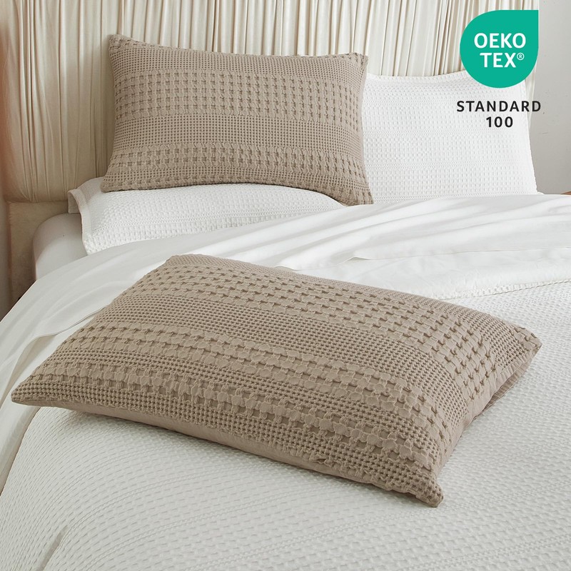 PHF 100% Cotton Waffle Pillow Shams Queen Size, 2 Pack