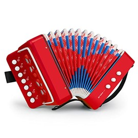 Button Accordion 10 Keys Control Accordion include 3 Air Valve Easy to Play Lightweight Environmentally-friendly Kid Instrument for Early Childhood Development (Red)