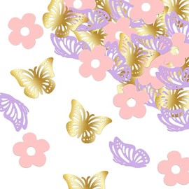 100PCS Butterfly Floral Flowers Confetti,Baby Shower Table Confetti for Butterfly Birthday Party,Butterfly Theme Party,Wedding Bridal Shower,Birthday,Tea Party Decorations