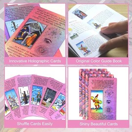 MSTRCORA Tarot Cards Deck, Luxury Tarot Card Deck, Splendid Classic Tarot, Durable Waterproof Gold Foil Tarot Decks for Beginners (Holographic Pink with Meanings on Cards) (Pink)