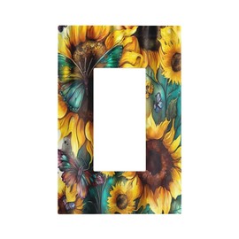 Sunflower Green Teal Butterfly Single Rocker Decora Outlet Cover 1 Gang Light Switch Cover Plate Decorative Rustic Botanical Yellow Floral Gfci Electrical Wallplate Dimmer Faceplate for Farmhouse Home