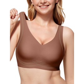 Vertvie Women's Wireless Supportive Bras Comfortable Seamless Full Coverage Bra No Underwire Soft Push Up Everyday Bralette (Coffee,Large)