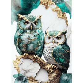 JATOK 5D Diamond Painting Kits for Adults, Owl Diamond Art Kits Full Round Drill Crystal Rhinestone Crafts, DIY Gem Art Picture for Gift Home Wall Decor 30x40cm/12x16in