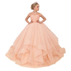 Chyrbaby Girls Pageant Dress-Applique Flower Girl Dresses First Communion Dress for Girls Peach Pink, 8