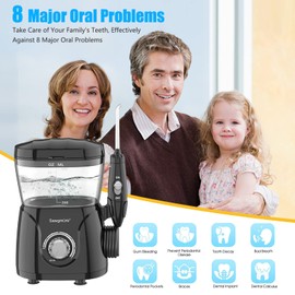 Sawgmore FC166 Water Flosser for Teeth/Braces, 600 ml Large Capacity, 10 Adjustable Pressures, 8 Home Nozzles Oral Irrigator for Teeth Clean(Black)