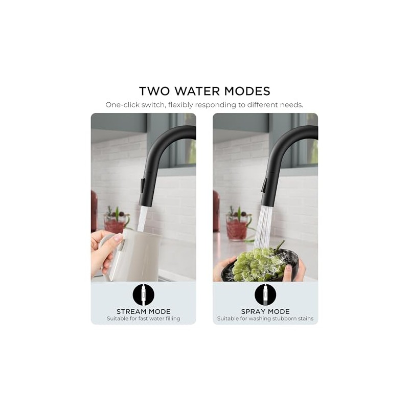 FORIOUS Black Bar Sink Faucet for Kitchen Sink, Modern Single