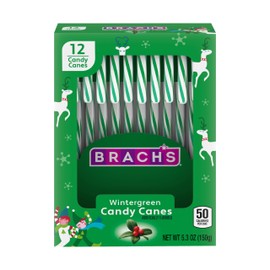 Brach's Wintergreen Christmas Candy Canes, Stocking Stuffers for Kids, Christmas Candy, 5.3 oz Box, 12ct