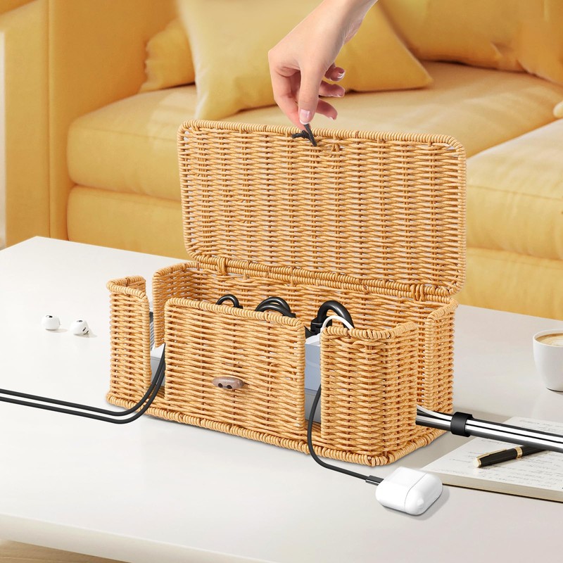 Handmade Cable Box, Rattan Cable Management Box, Under Desk Cable