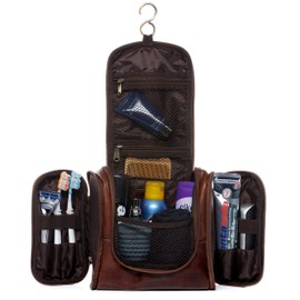 SID & VAIN Dexter Men's Toiletry Bag Made of Premium Leather, Large Wash Bag for Men, Handmade Toiletry Bag, Brown cognac, l, Toiletry bag